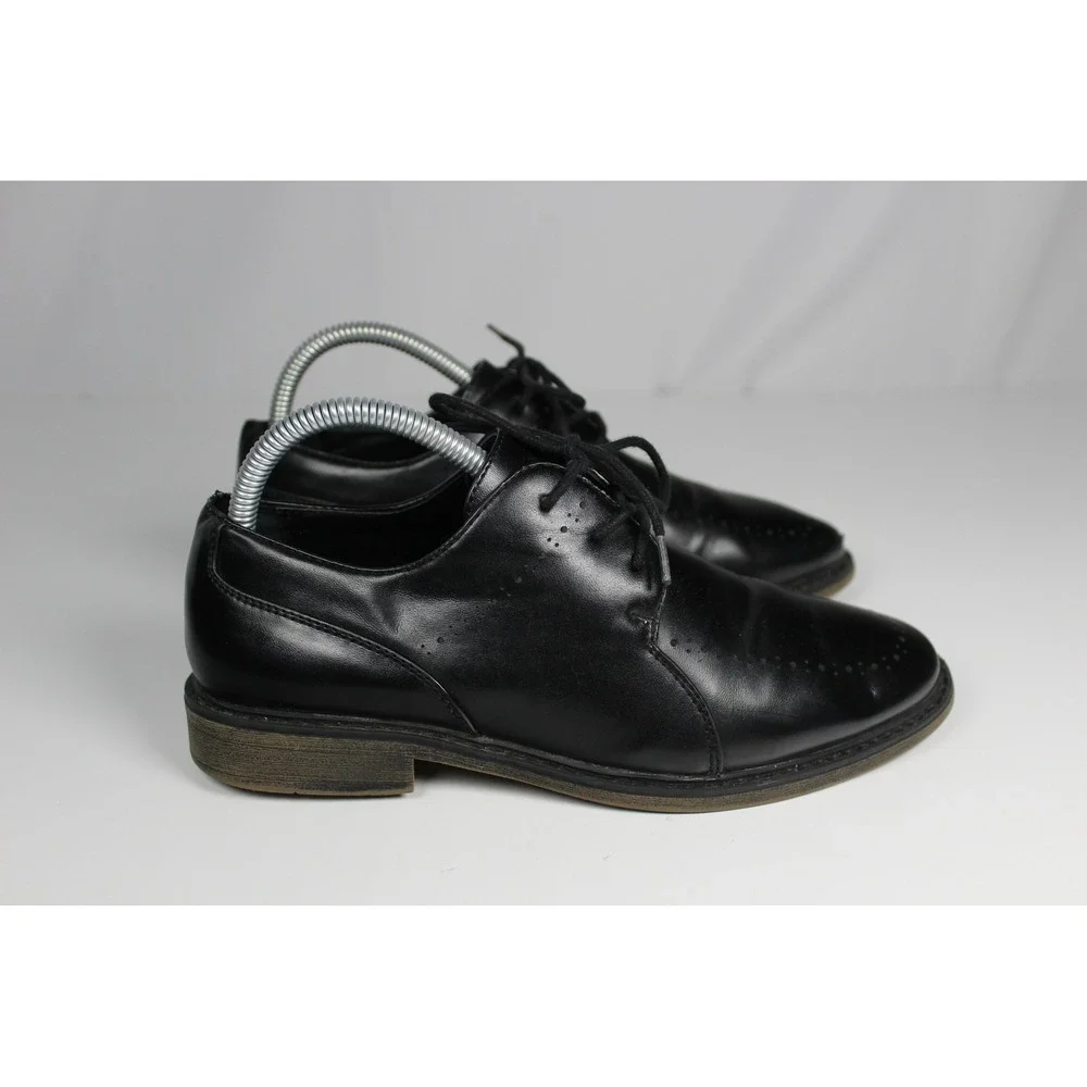 Borelli Kids Black Lace Up Dress Shoes Perforated Toe Oxford Derby Size 4